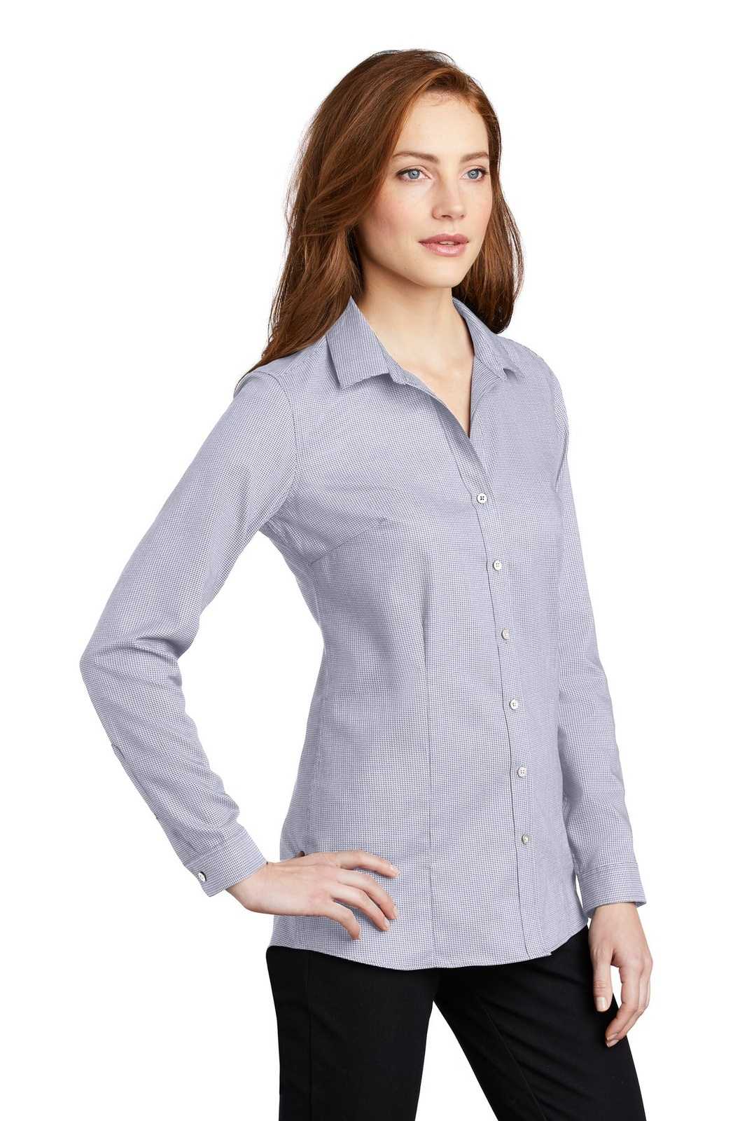 Port Authority LW645 Ladies Pincheck Easy Care Shirt - Gusty Gray White - HIT a Double - 4