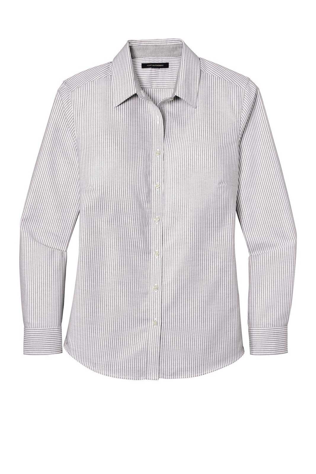 Port Authority LW657 Ladies SuperPro Oxford Stripe Shirt - Gusty Gray/ White - HIT a Double - 3
