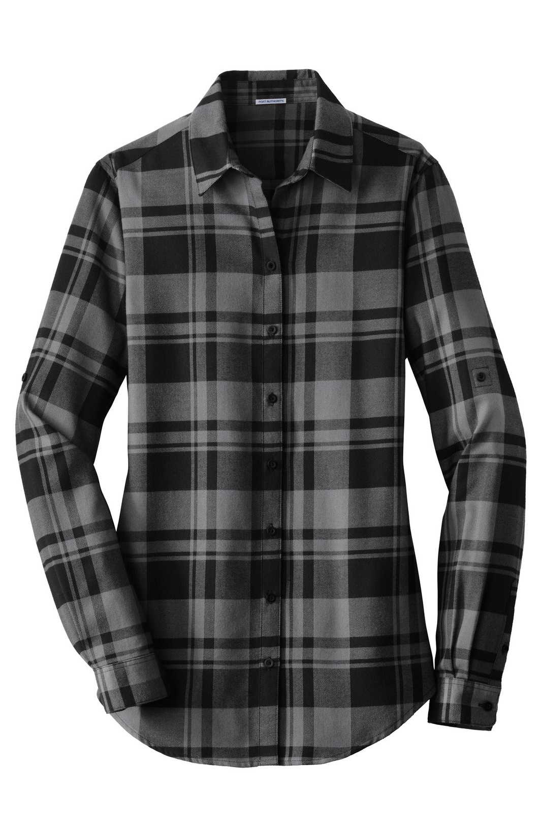 Port Authority LW668 Ladies Plaid Flannel Tunic - Gray Black - HIT a Double - 5