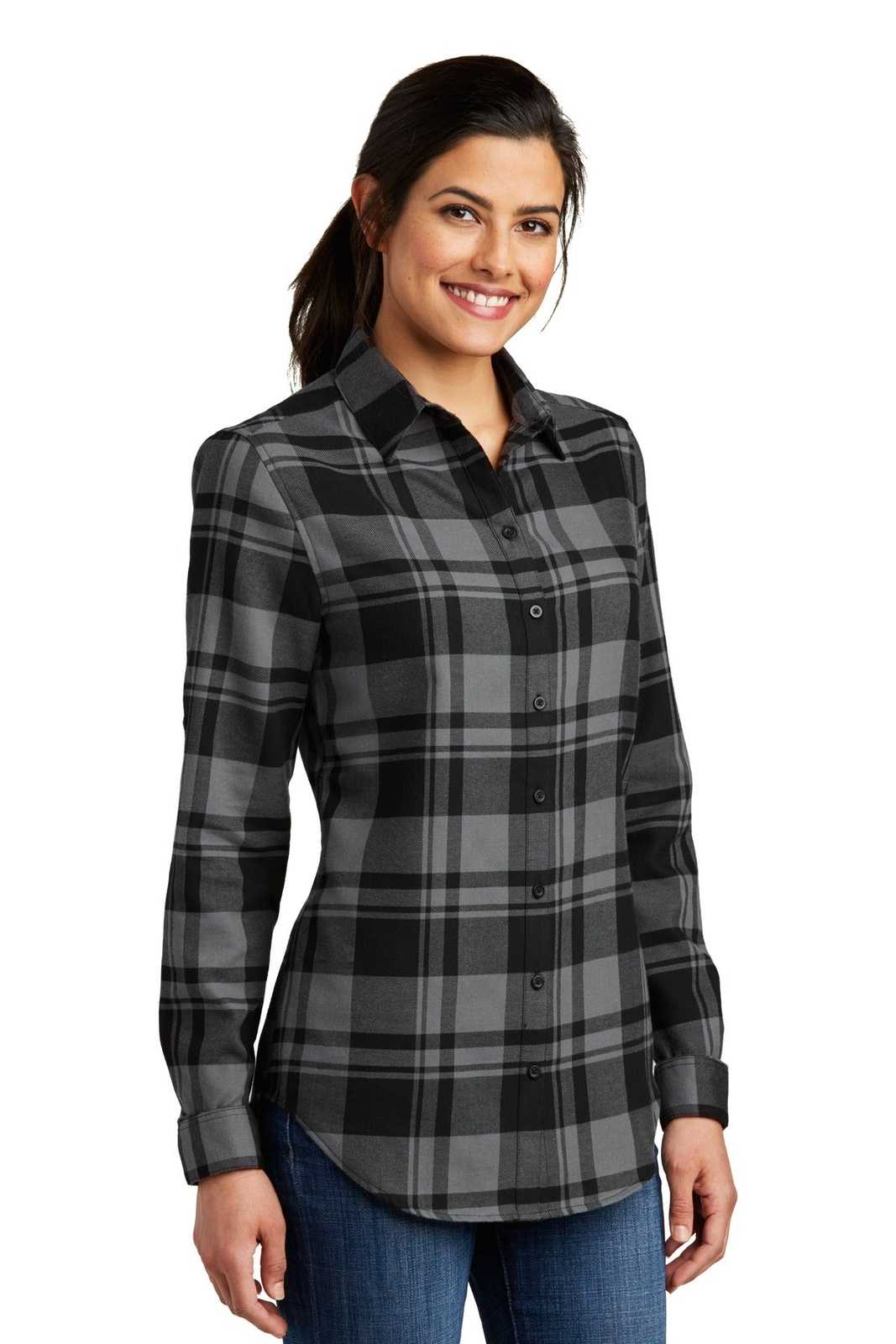 Port Authority LW668 Ladies Plaid Flannel Tunic - Gray Black - HIT a Double - 4