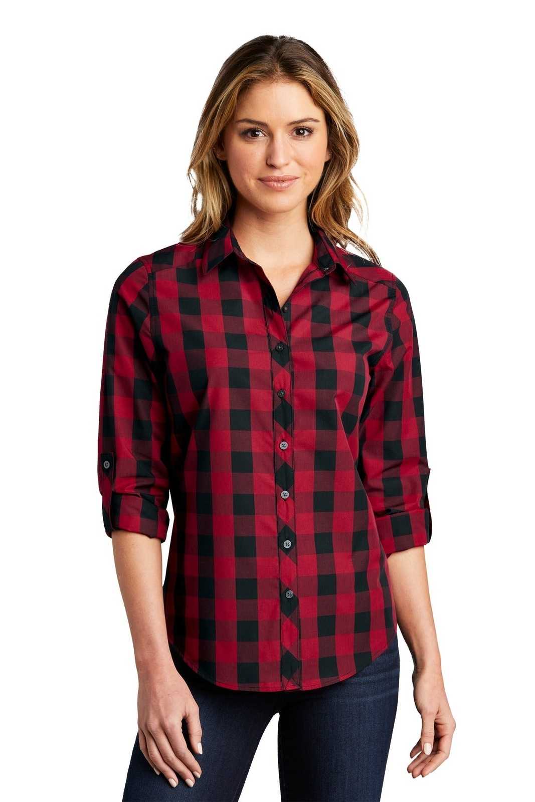 Port Authority LW670 Ladies Everyday Plaid Shirt - Rich Red - HIT a Double - 1