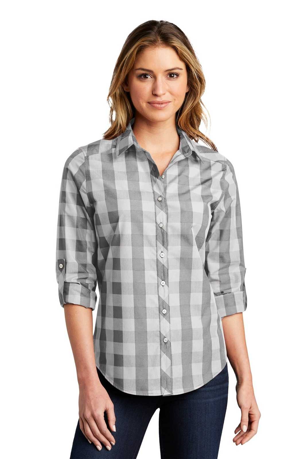 Port Authority LW670 Ladies Everyday Plaid Shirt - Shadow Gray - HIT a Double - 1