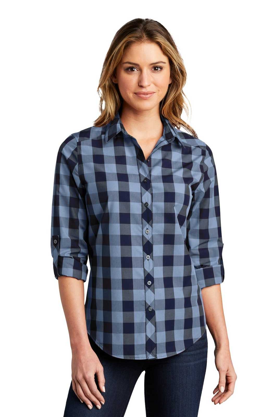 Port Authority LW670 Ladies Everyday Plaid Shirt - True Navy - HIT a Double - 1