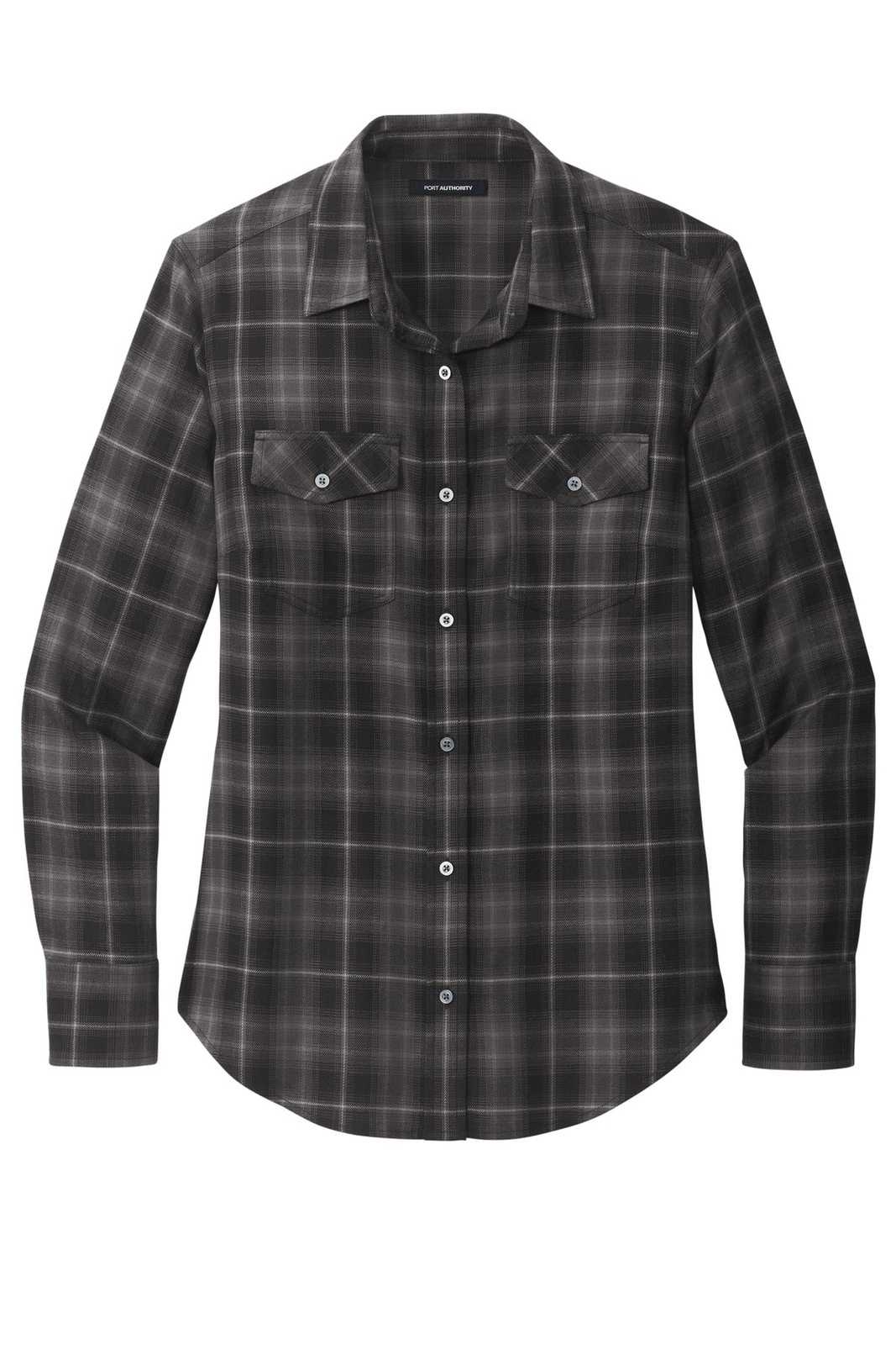 Port Authority LW672 Ladies Long Sleeve Ombre Plaid Shirt - Deep Black - HIT a Double - 2