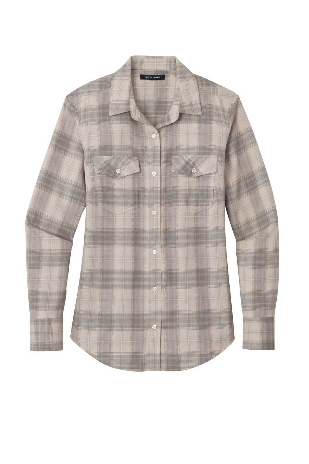 Port Authority LW672 Ladies Long Sleeve Ombre Plaid Shirt - Frost Grey - HIT a Double - 1