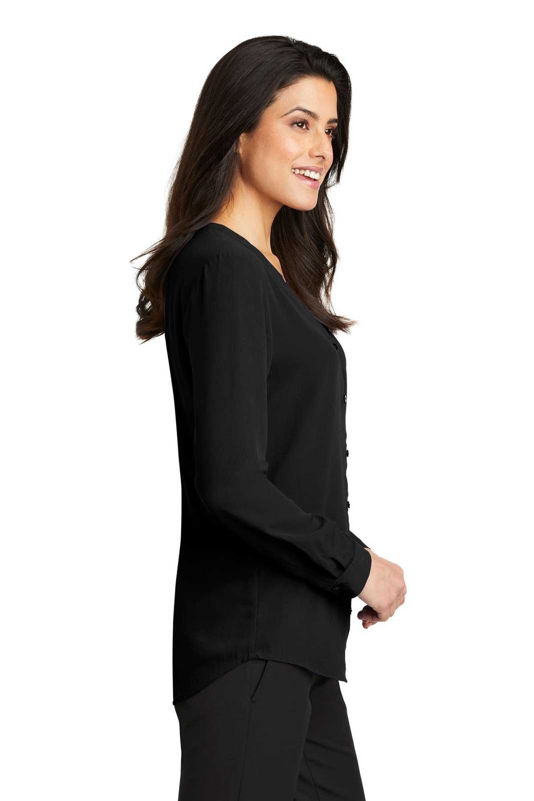 Port Authority LW700 Ladies Long Sleeve Button-Front Blouse - Black - HIT a Double - 3