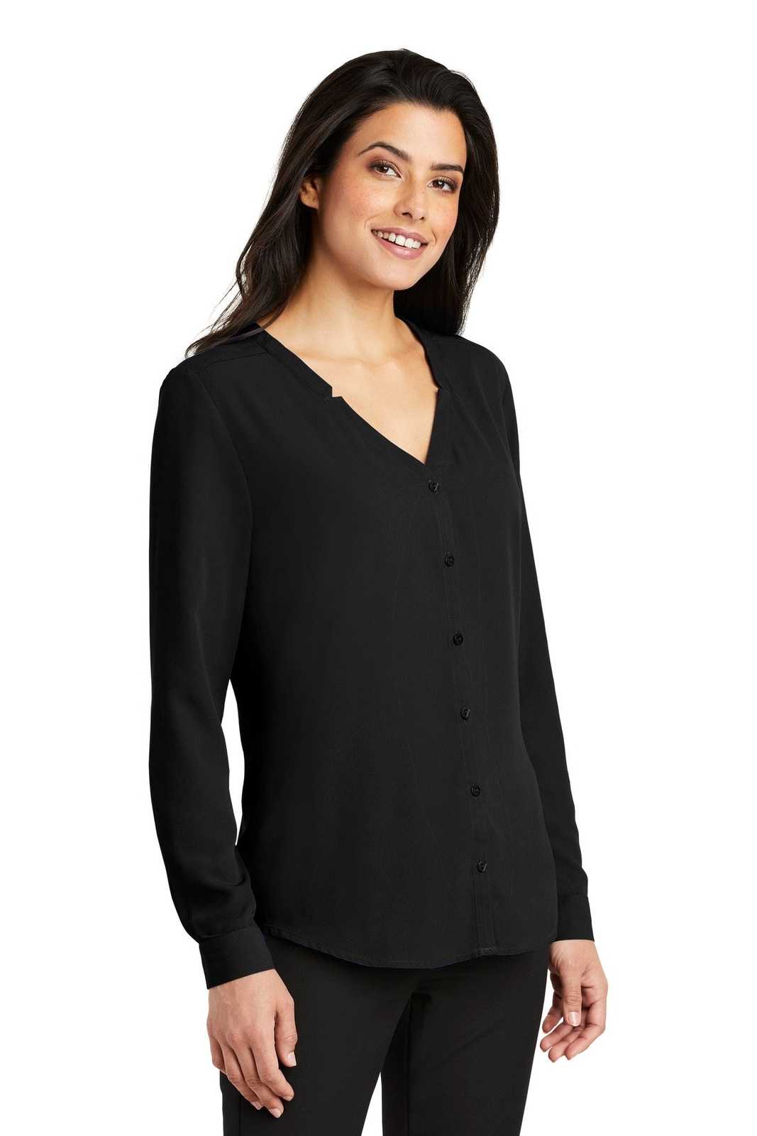 Port Authority LW700 Ladies Long Sleeve Button-Front Blouse - Black - HIT a Double - 4