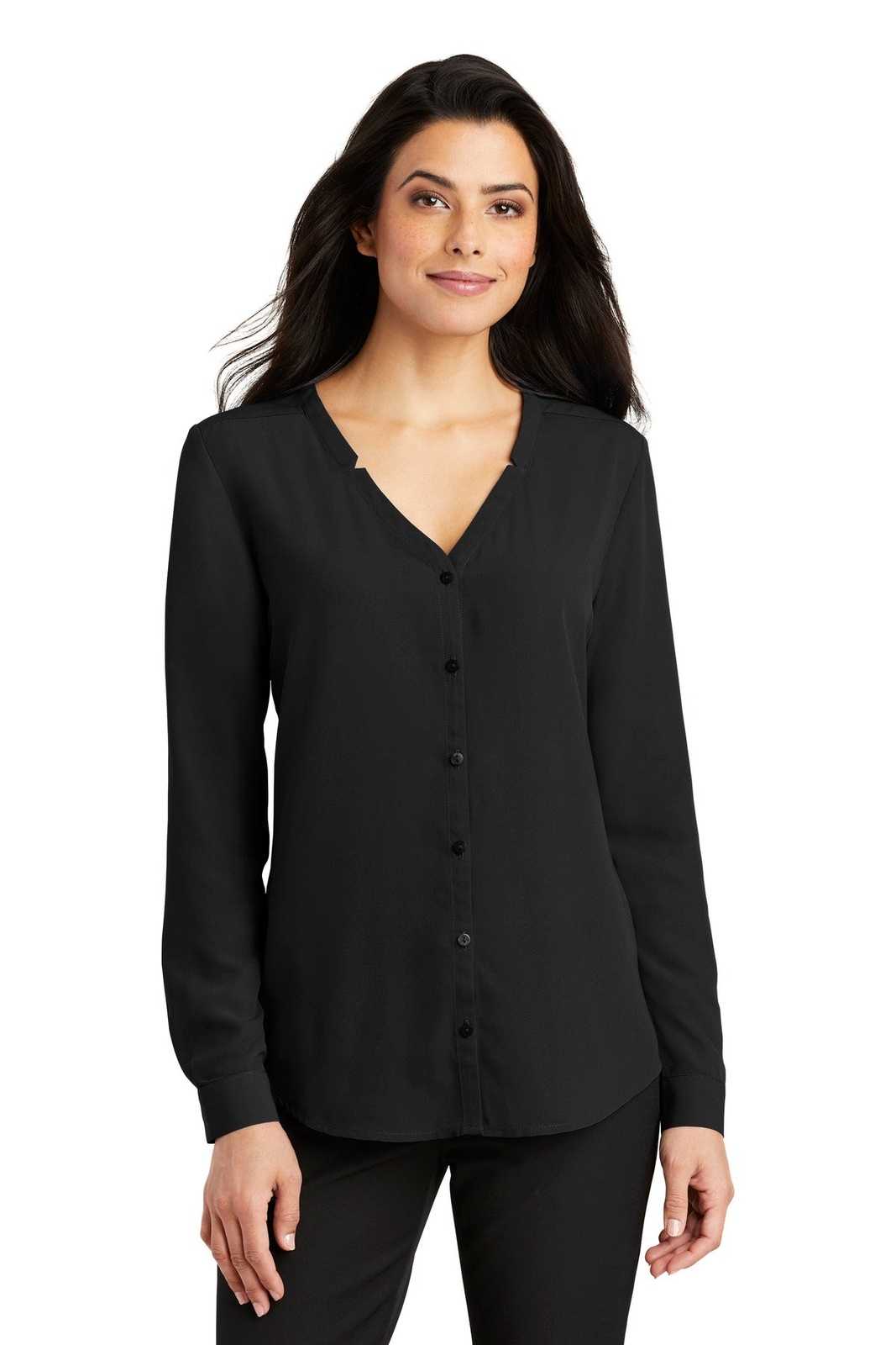 Port Authority LW700 Ladies Long Sleeve Button-Front Blouse - Black - HIT a Double - 1