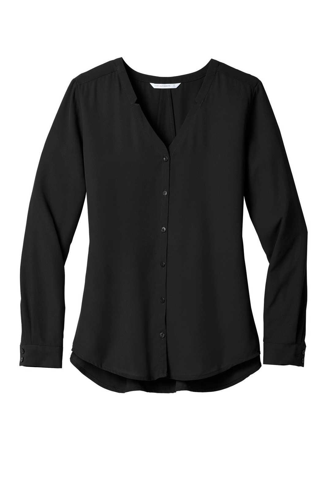 Port Authority LW700 Ladies Long Sleeve Button-Front Blouse - Black - HIT a Double - 5