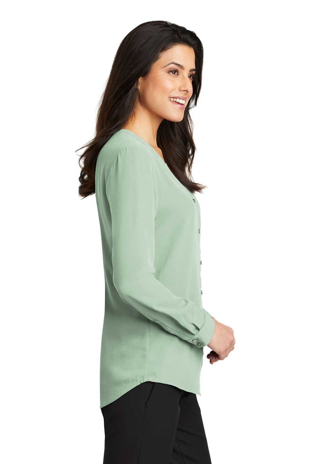 Port Authority LW700 Ladies Long Sleeve Button-Front Blouse - Misty Sage - HIT a Double - 3
