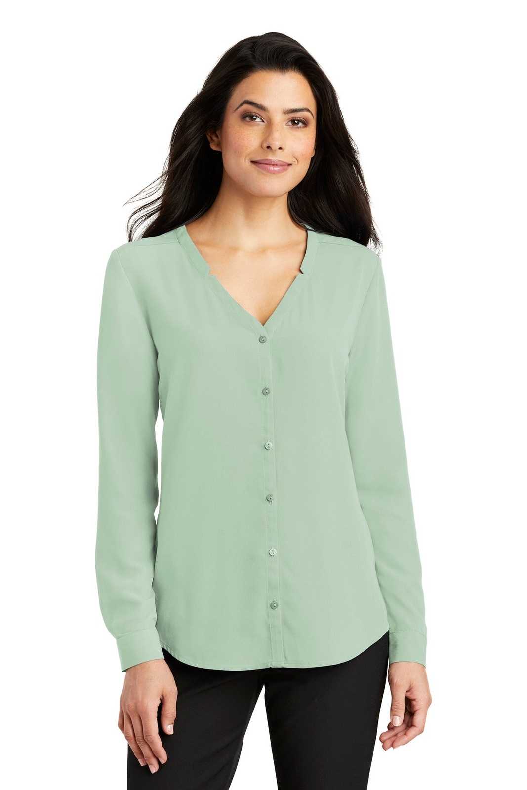 Port Authority LW700 Ladies Long Sleeve Button-Front Blouse - Misty Sage - HIT a Double - 1