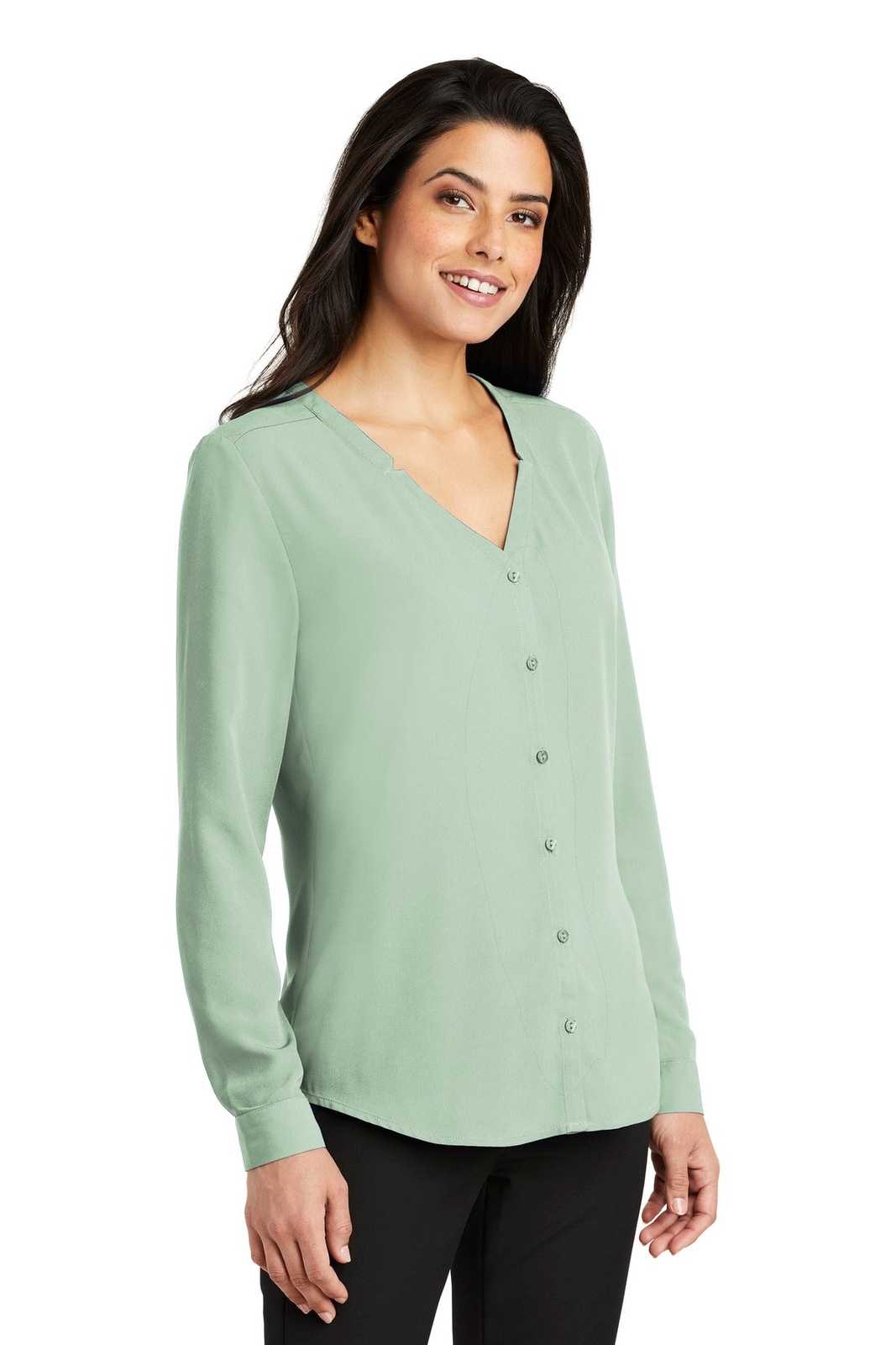 Port Authority LW700 Ladies Long Sleeve Button-Front Blouse - Misty Sage - HIT a Double - 4