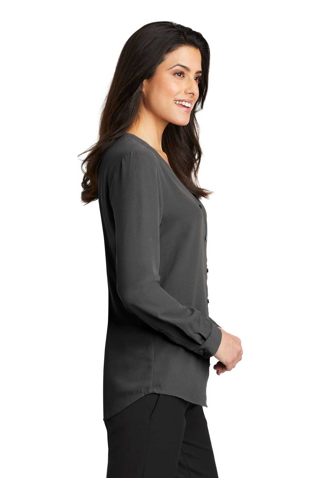 Port Authority LW700 Ladies Long Sleeve Button-Front Blouse - Sterling Gray - HIT a Double - 3
