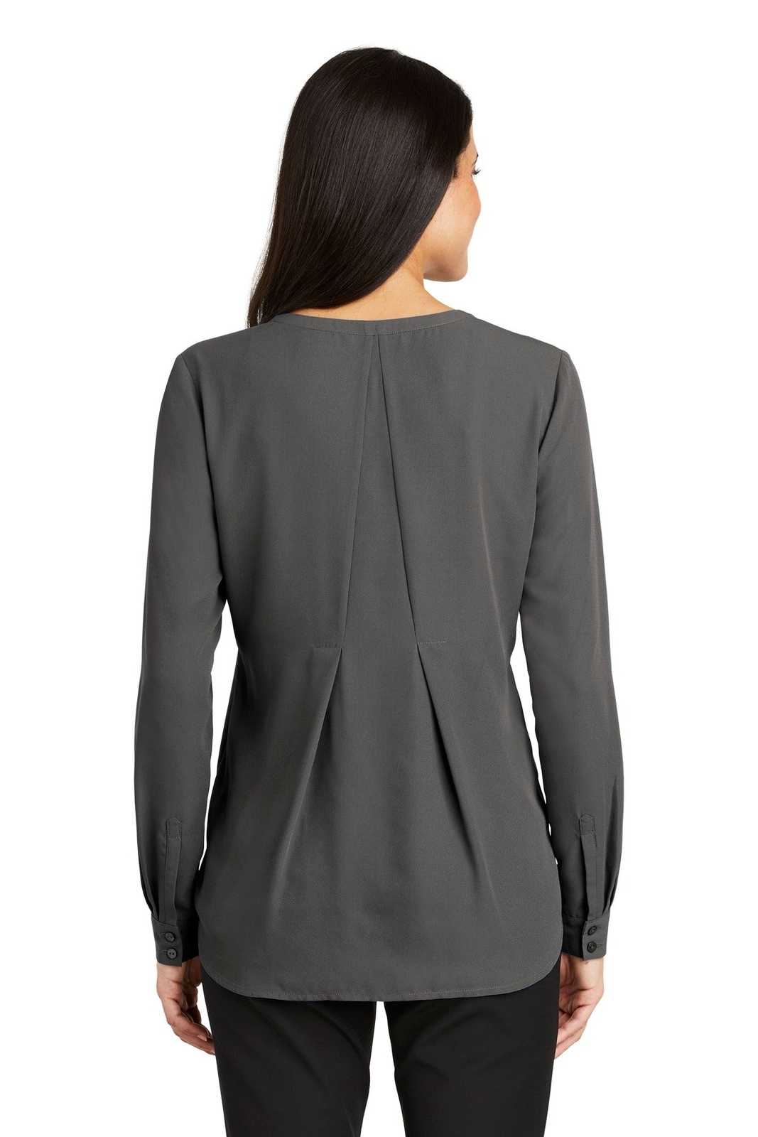 Port Authority LW700 Ladies Long Sleeve Button-Front Blouse - Sterling Gray - HIT a Double - 2
