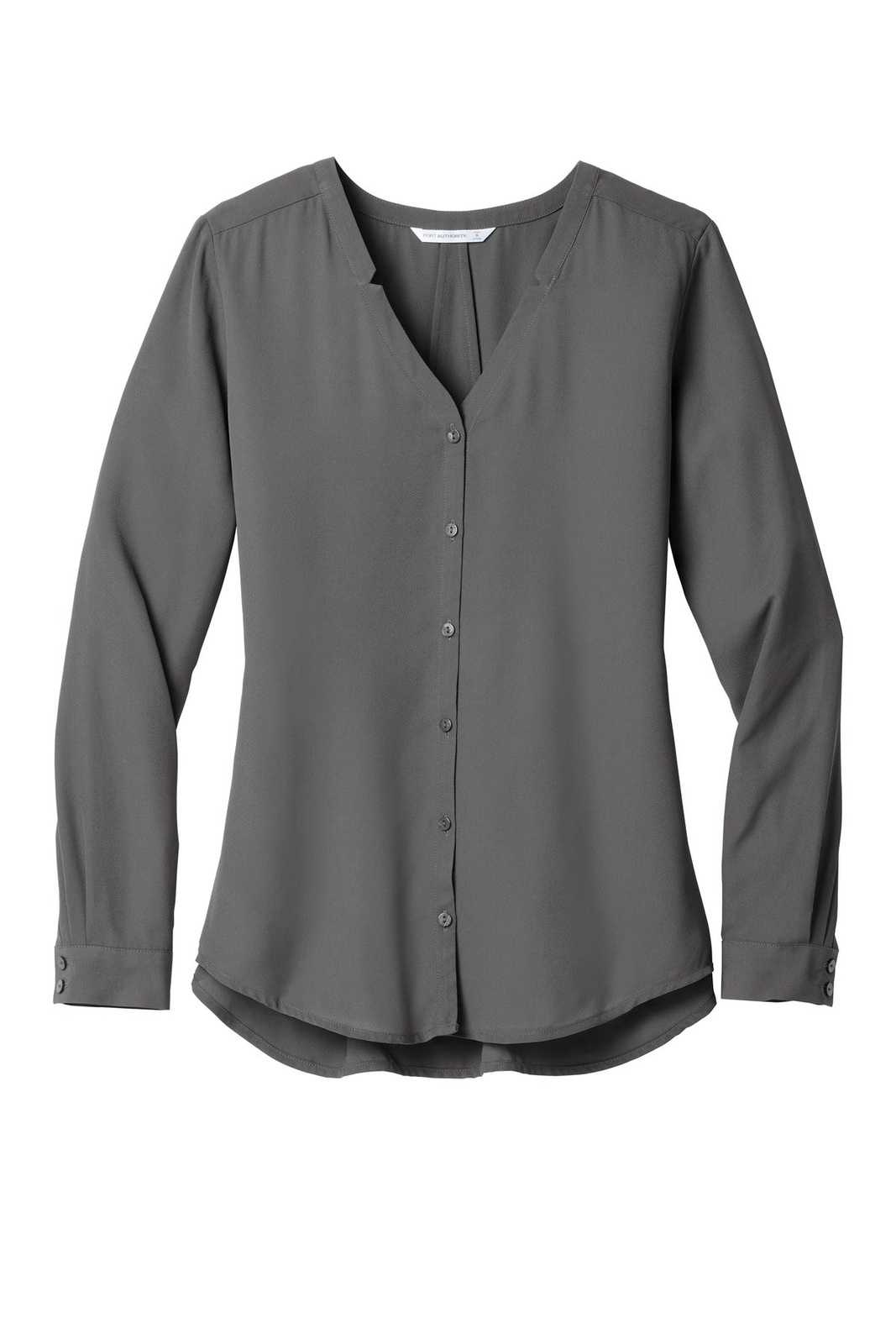Port Authority LW700 Ladies Long Sleeve Button-Front Blouse - Sterling Gray - HIT a Double - 5