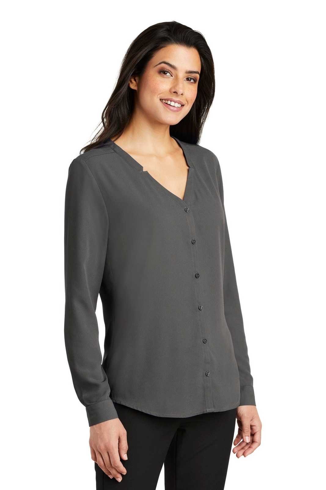 Port Authority LW700 Ladies Long Sleeve Button-Front Blouse - Sterling Gray - HIT a Double - 4