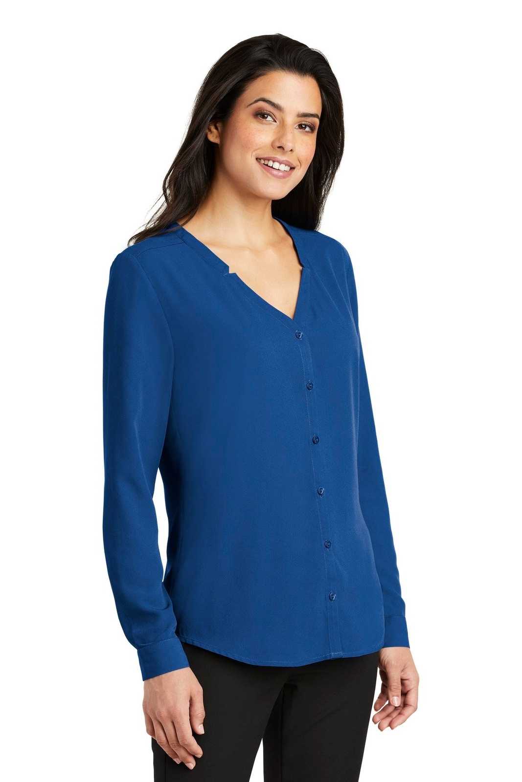 Port Authority LW700 Ladies Long Sleeve Button-Front Blouse - True Blue - HIT a Double - 4