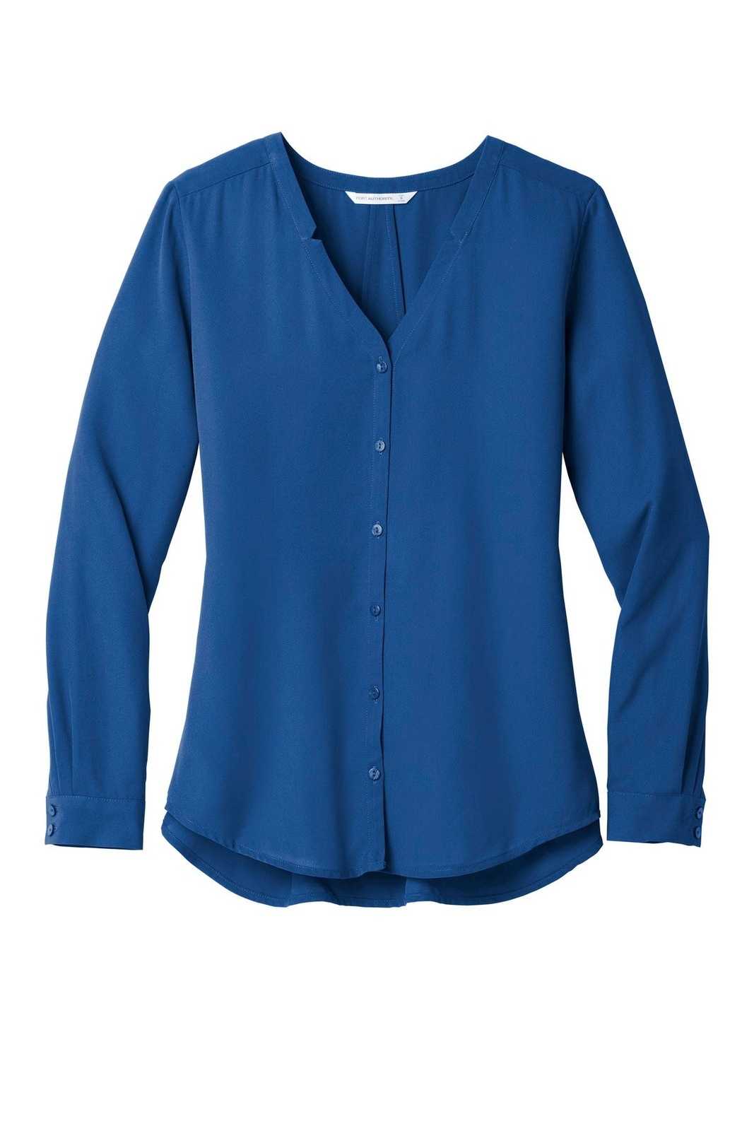 Port Authority LW700 Ladies Long Sleeve Button-Front Blouse - True Blue - HIT a Double - 5