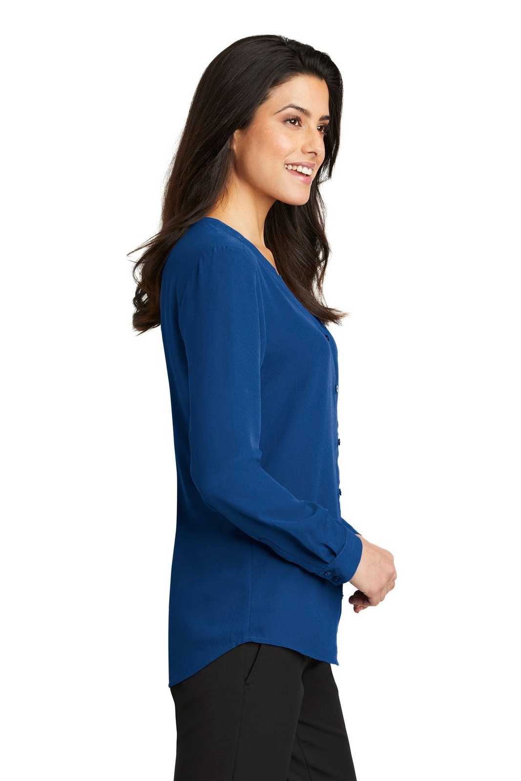 Port Authority LW700 Ladies Long Sleeve Button-Front Blouse - True Blue - HIT a Double - 3