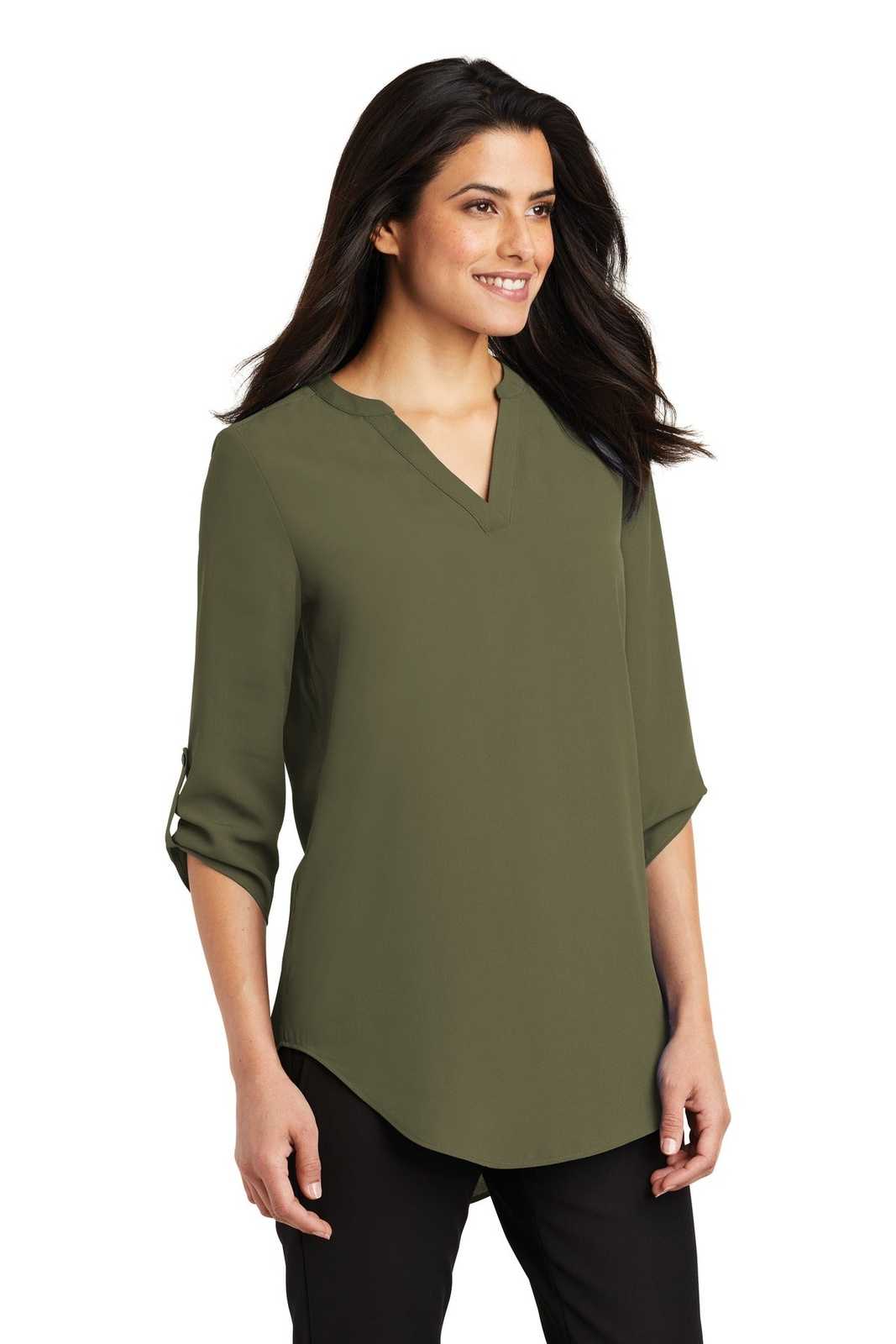 Port Authority LW701 Ladies 3/4-Sleeve Tunic Blouse - Deep Olive - HIT a Double - 4