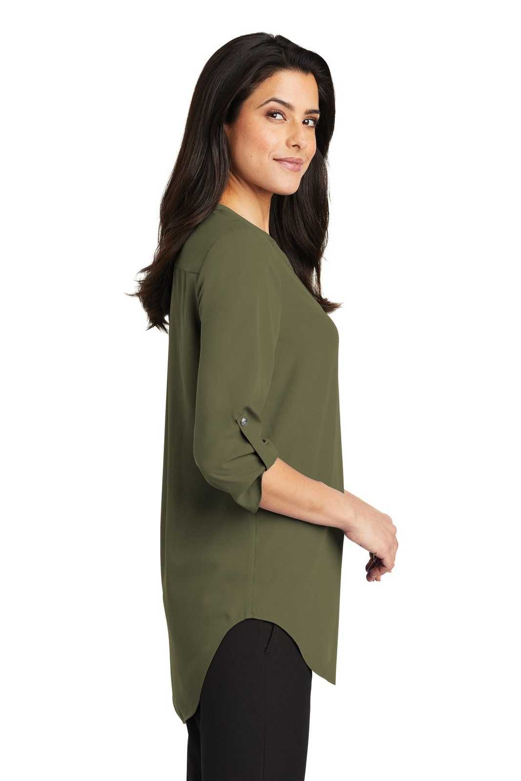 Port Authority LW701 Ladies 3/4-Sleeve Tunic Blouse - Deep Olive - HIT a Double - 3