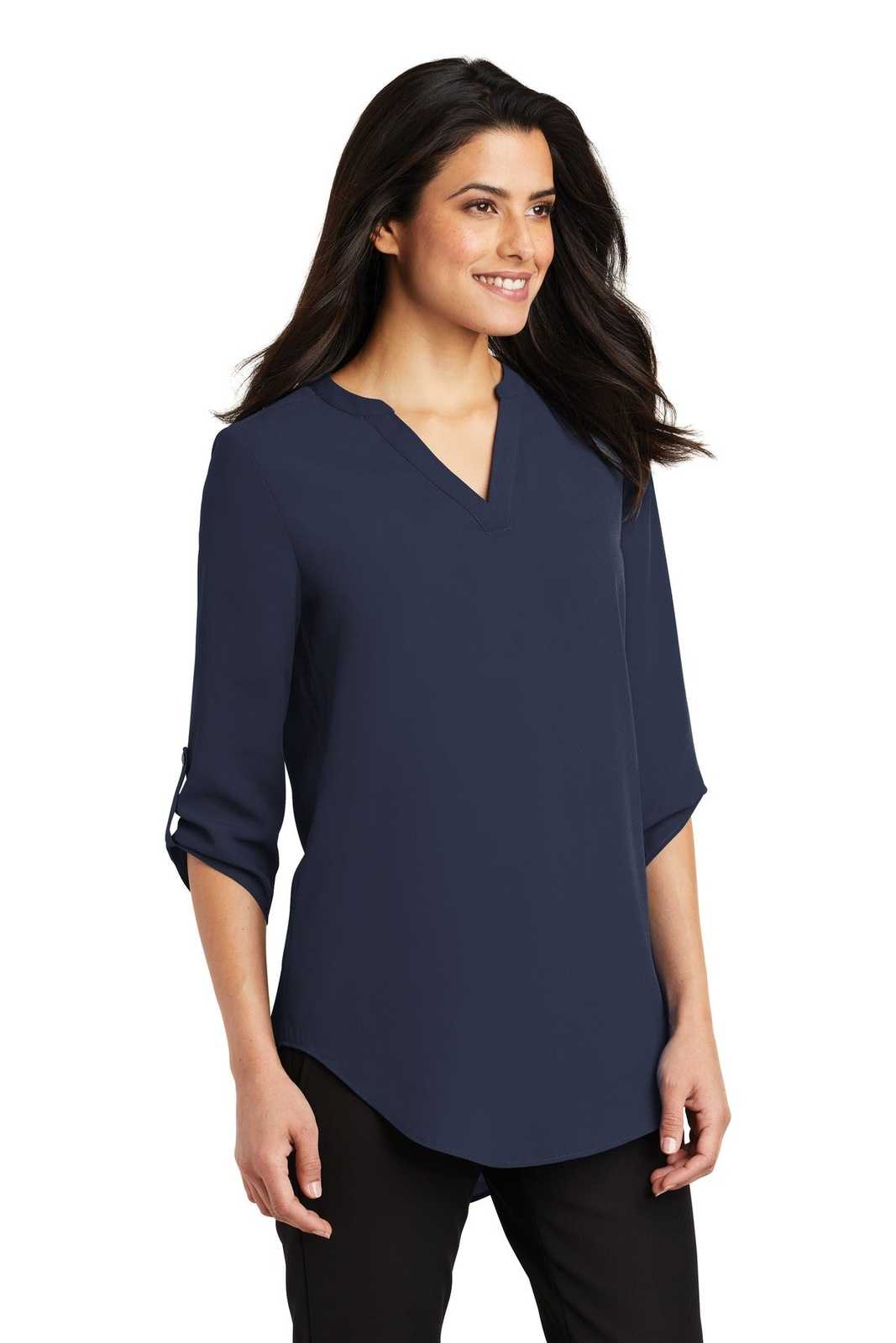 Port Authority LW701 Ladies 3/4-Sleeve Tunic Blouse - True Navy - HIT a Double - 4