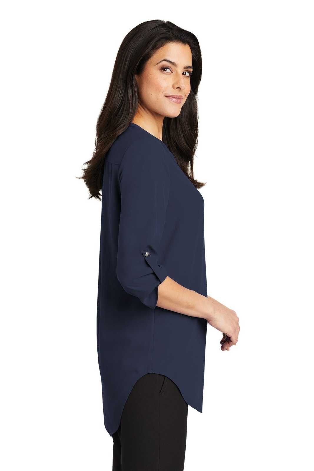 Port Authority LW701 Ladies 3/4-Sleeve Tunic Blouse - True Navy - HIT a Double - 3