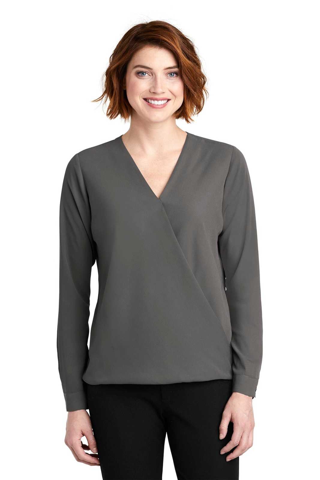 Port Authority LW702 Ladies Wrap Blouse - Sterling Gray - HIT a Double - 1