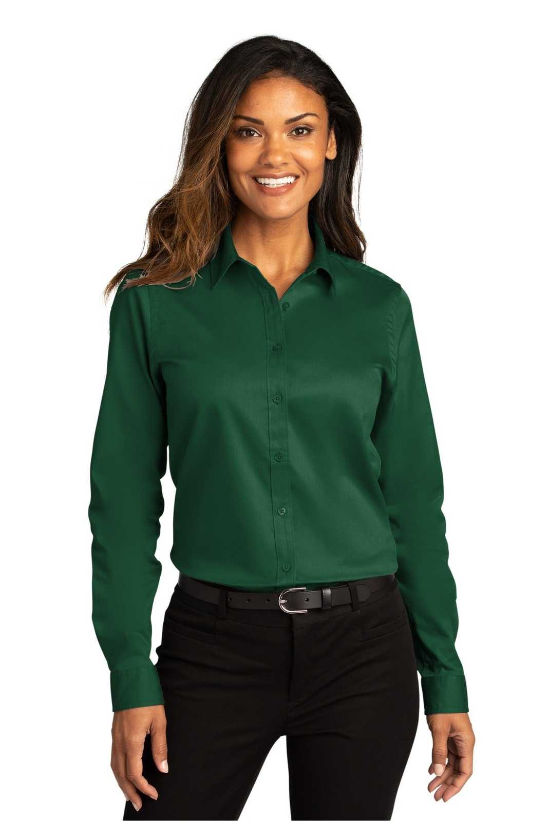 Port Authority LW808 Ladies Long Sleeve SuperPro React Twill Shirt - Dark Green - HIT a Double - 1