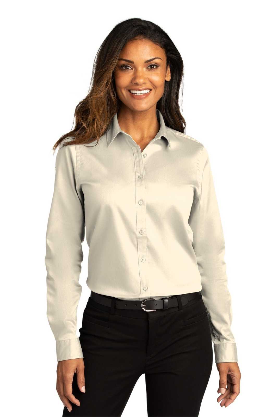 Port Authority LW808 Ladies Long Sleeve SuperPro React Twill Shirt - Ecru - HIT a Double - 1