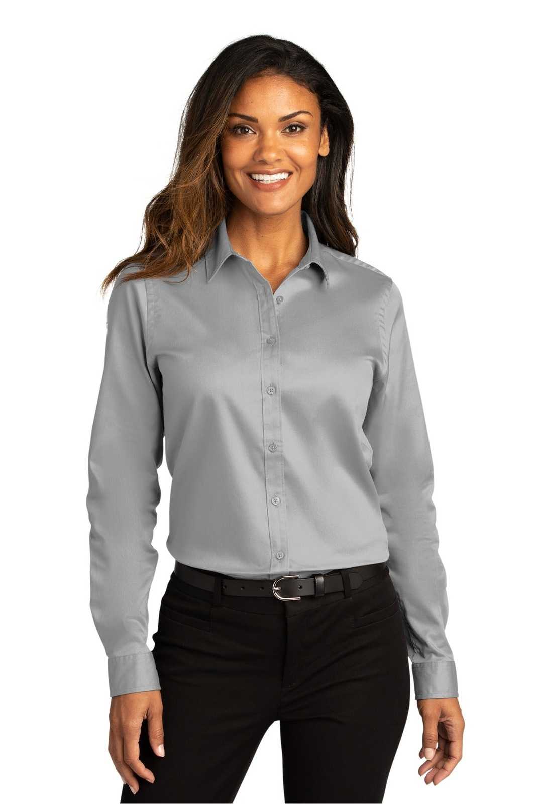 Port Authority LW808 Ladies Long Sleeve SuperPro React Twill Shirt - Gusty Gray - HIT a Double - 1
