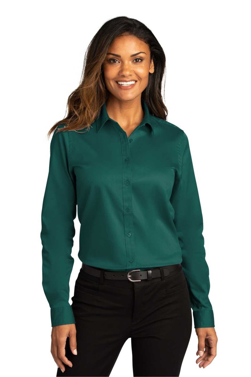 Port Authority LW808 Ladies Long Sleeve SuperPro React Twill Shirt - Marine Green - HIT a Double - 1