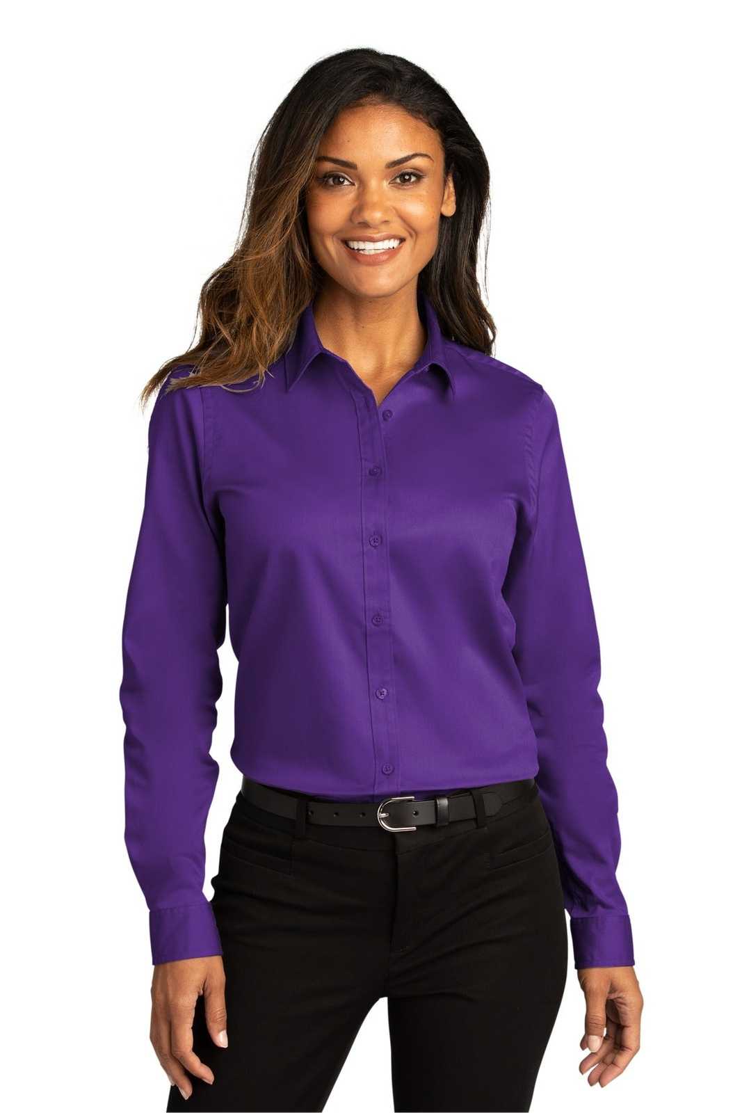 Port Authority LW808 Ladies Long Sleeve SuperPro React Twill Shirt - Purple - HIT a Double - 1