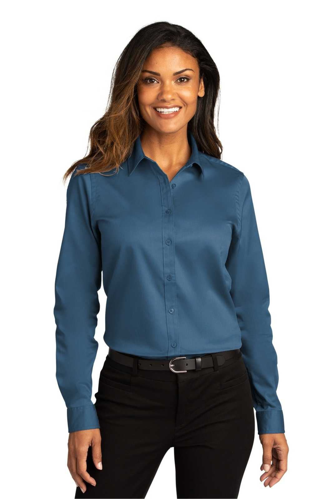 Port Authority LW808 Ladies Long Sleeve SuperPro React Twill Shirt - Regatta Blue - HIT a Double - 1