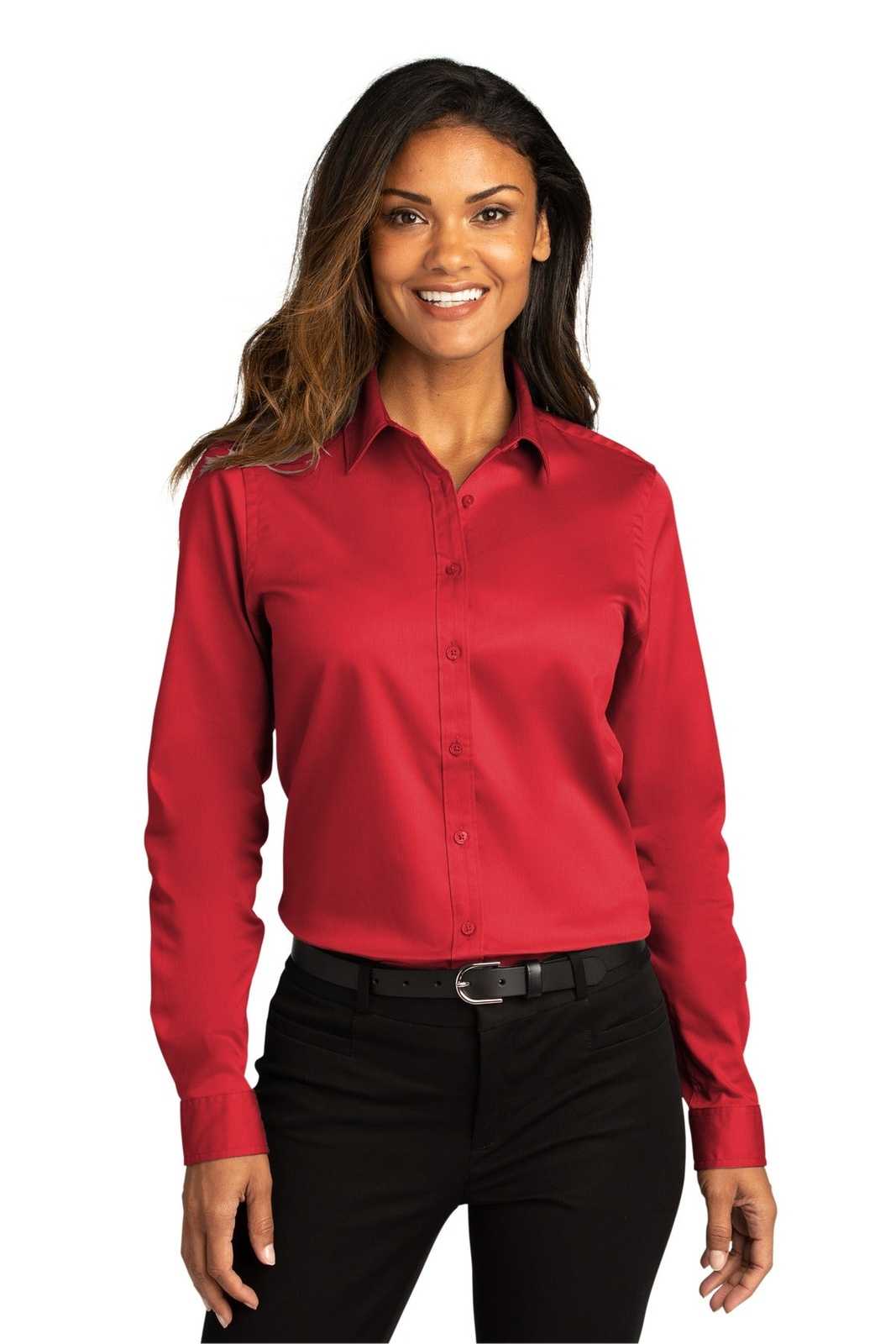 Port Authority LW808 Ladies Long Sleeve SuperPro React Twill Shirt - Rich Red - HIT a Double - 1