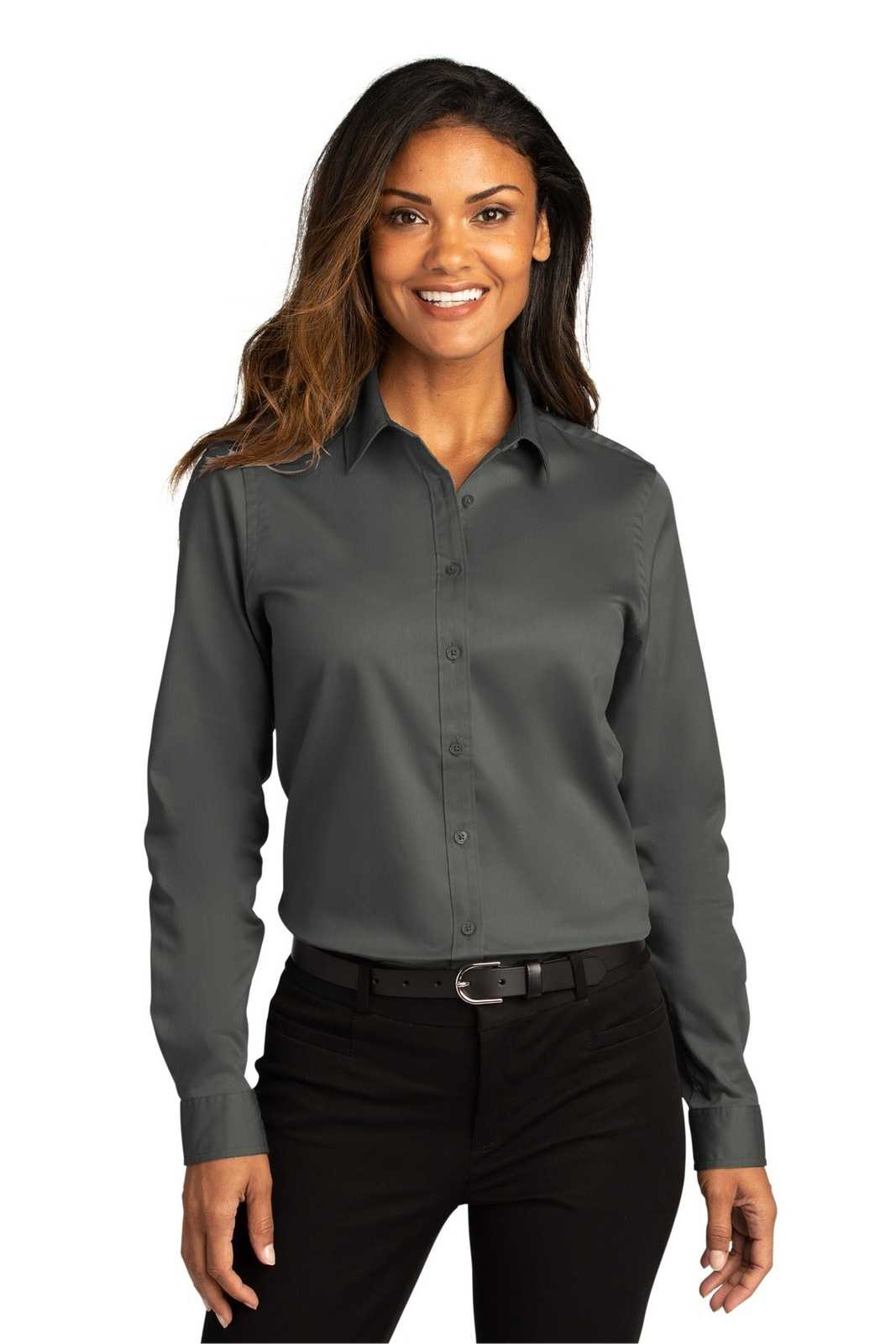Port Authority LW808 Ladies Long Sleeve SuperPro React Twill Shirt - Storm Gray - HIT a Double - 1