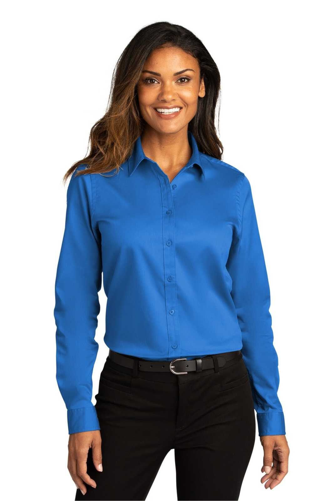 Port Authority LW808 Ladies Long Sleeve SuperPro React Twill Shirt - Strong Blue - HIT a Double - 1