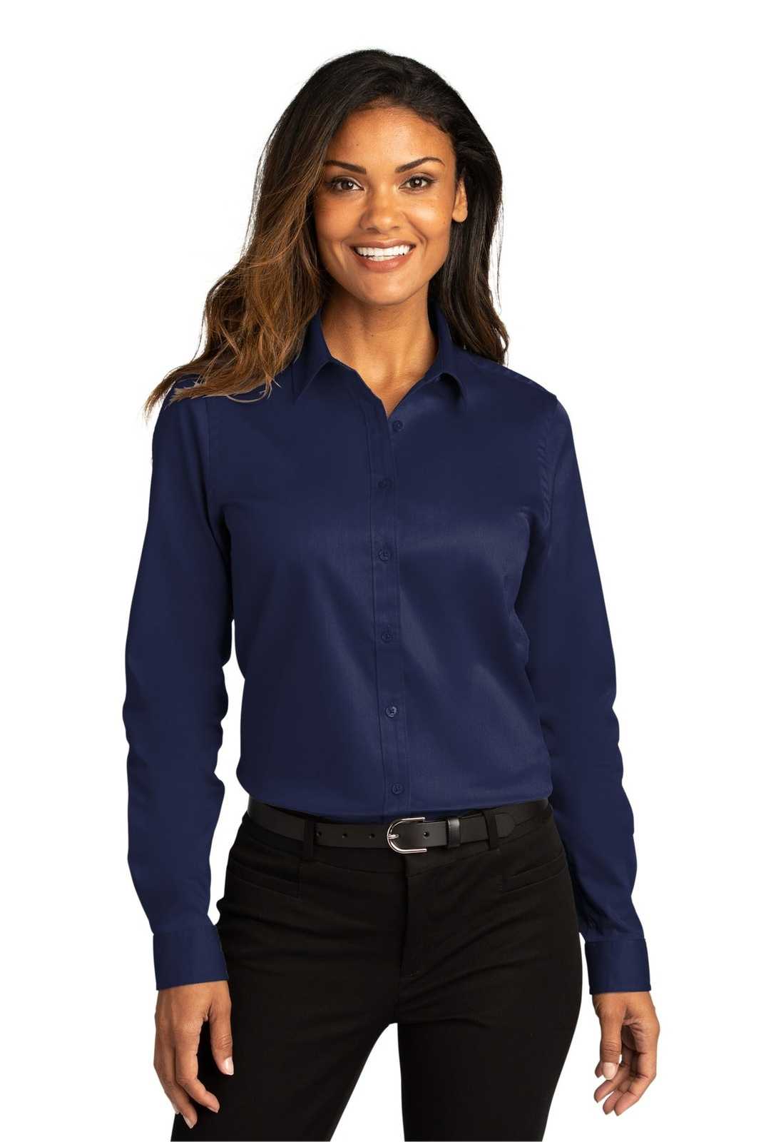 Port Authority LW808 Ladies Long Sleeve SuperPro React Twill Shirt - True Navy - HIT a Double - 1