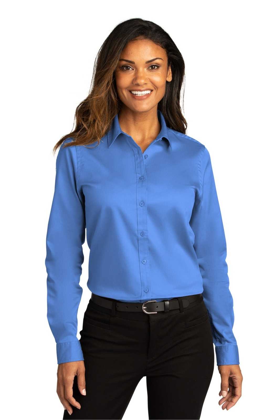 Port Authority LW808 Ladies Long Sleeve SuperPro React Twill Shirt - Ultramarine Blue - HIT a Double - 1