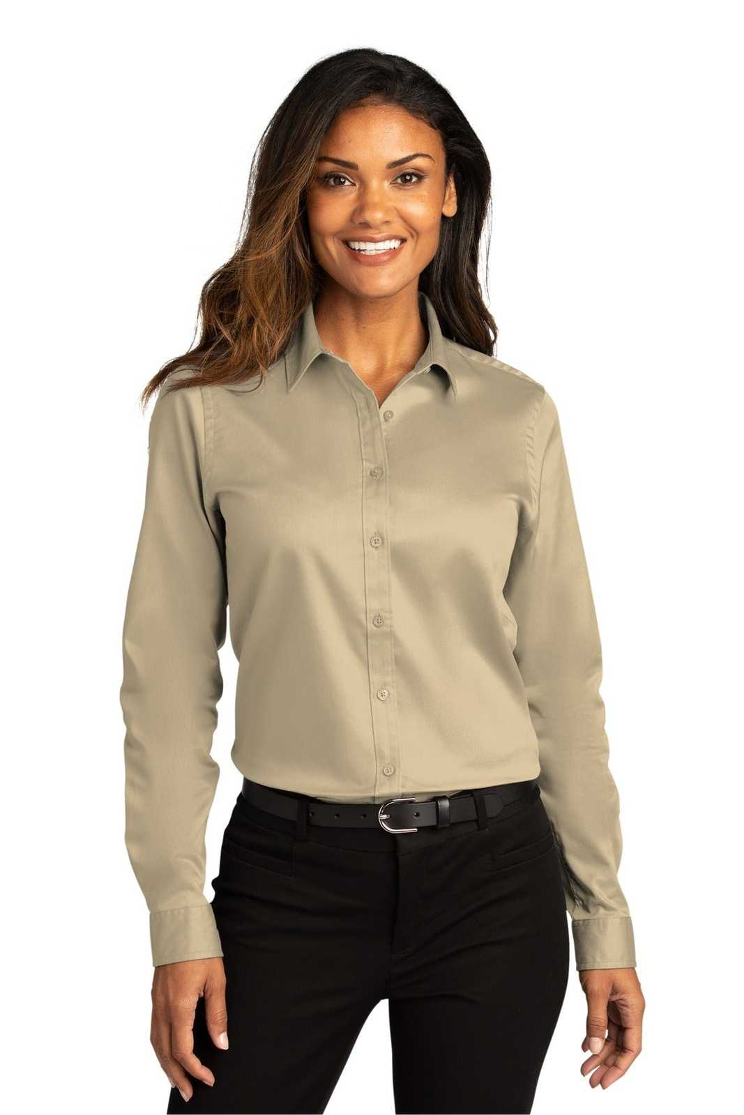 Port Authority LW808 Ladies Long Sleeve SuperPro React Twill Shirt - Wheat - HIT a Double - 1