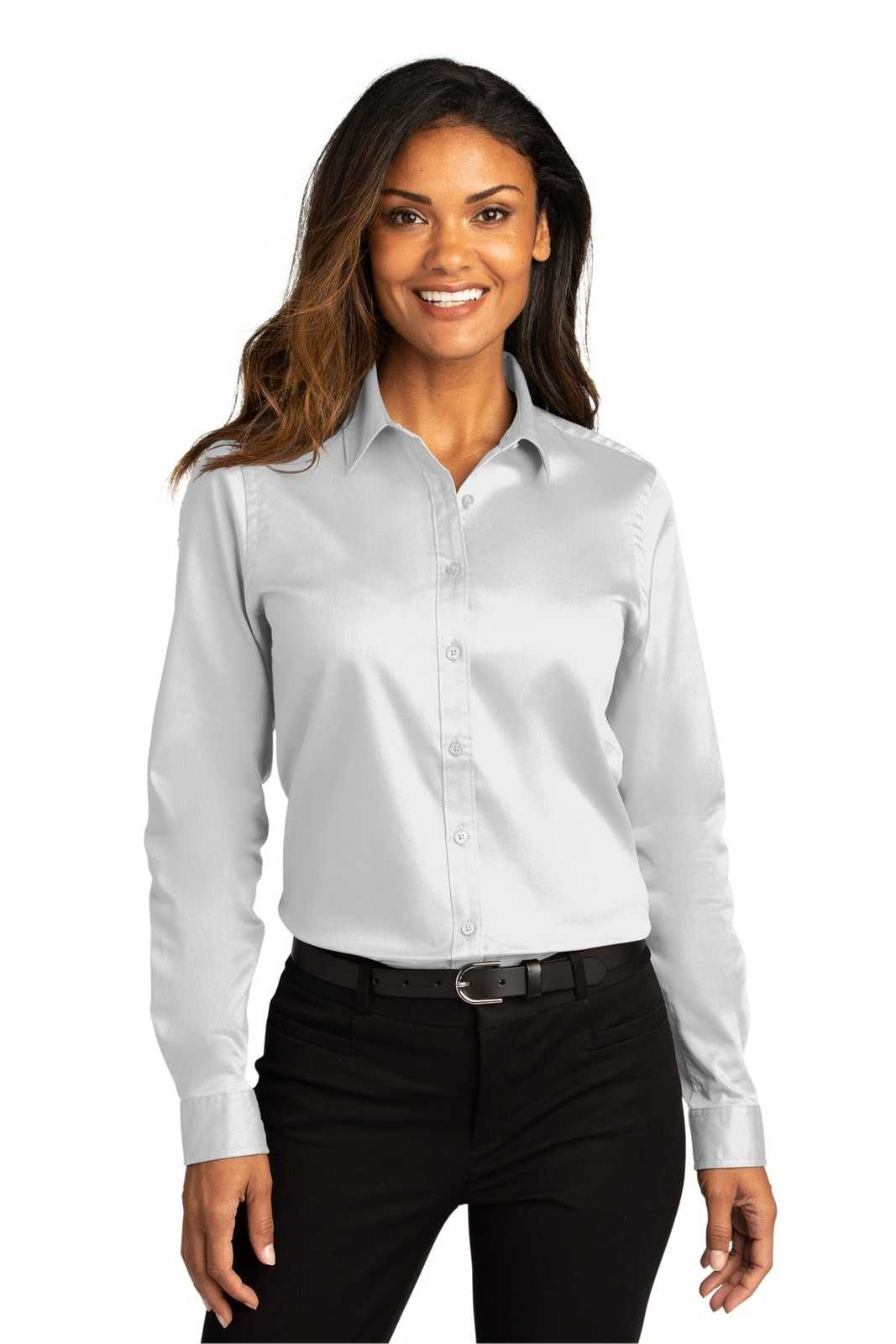 Port Authority LW808 Ladies Long Sleeve SuperPro React Twill Shirt - White - HIT a Double - 1