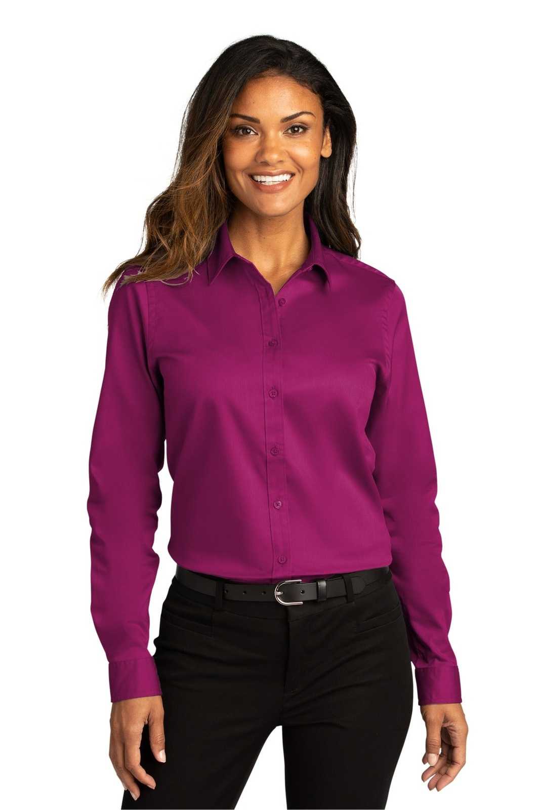 Port Authority LW808 Ladies Long Sleeve SuperPro React Twill Shirt - Wild Berry - HIT a Double - 1