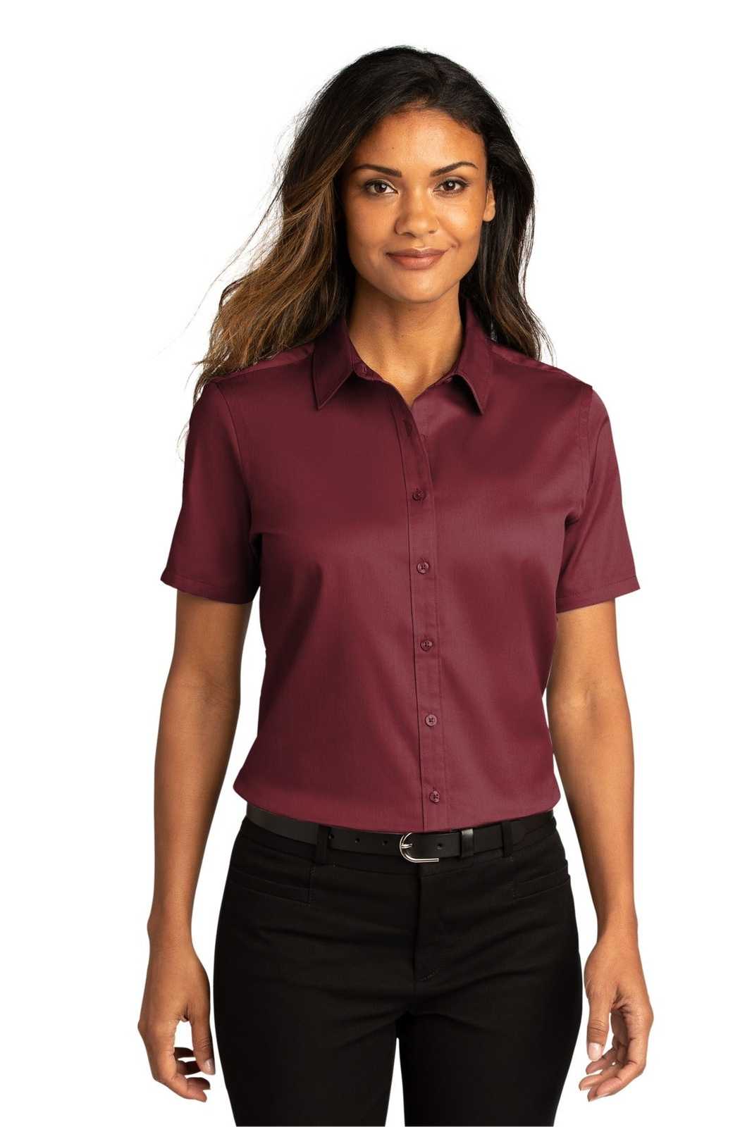 Port Authority LW809 Ladies Long Sleeve SuperPro React Twill Shirt - Burgundy - HIT a Double - 1