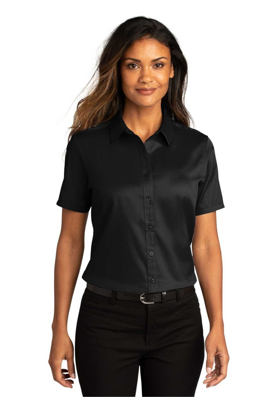 Port Authority LW809 Ladies Long Sleeve SuperPro React Twill Shirt - Deep Black - HIT a Double - 1