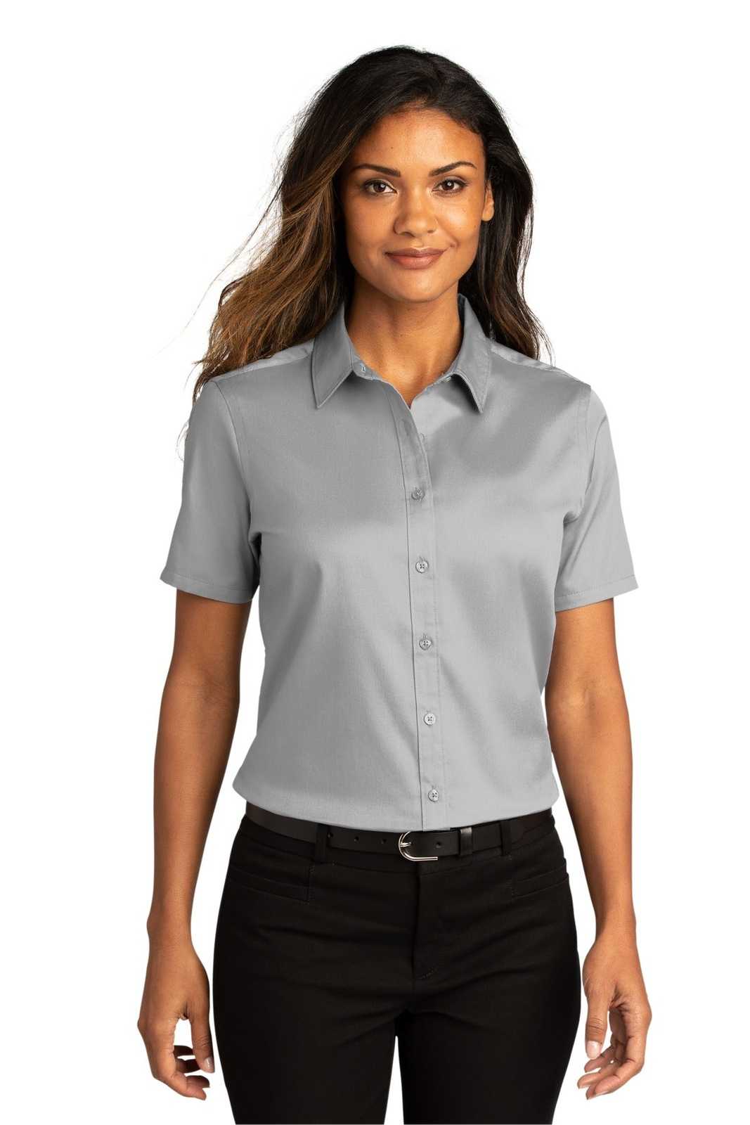 Port Authority LW809 Ladies Long Sleeve SuperPro React Twill Shirt - Gusty Gray - HIT a Double - 1