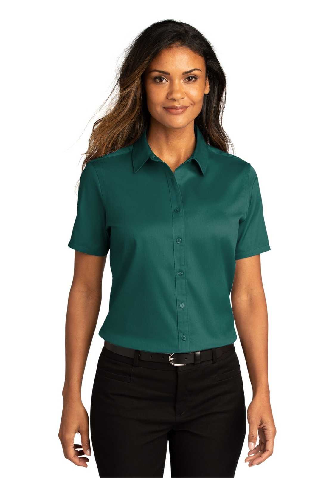 Port Authority LW809 Ladies Long Sleeve SuperPro React Twill Shirt - Marine Green - HIT a Double - 1