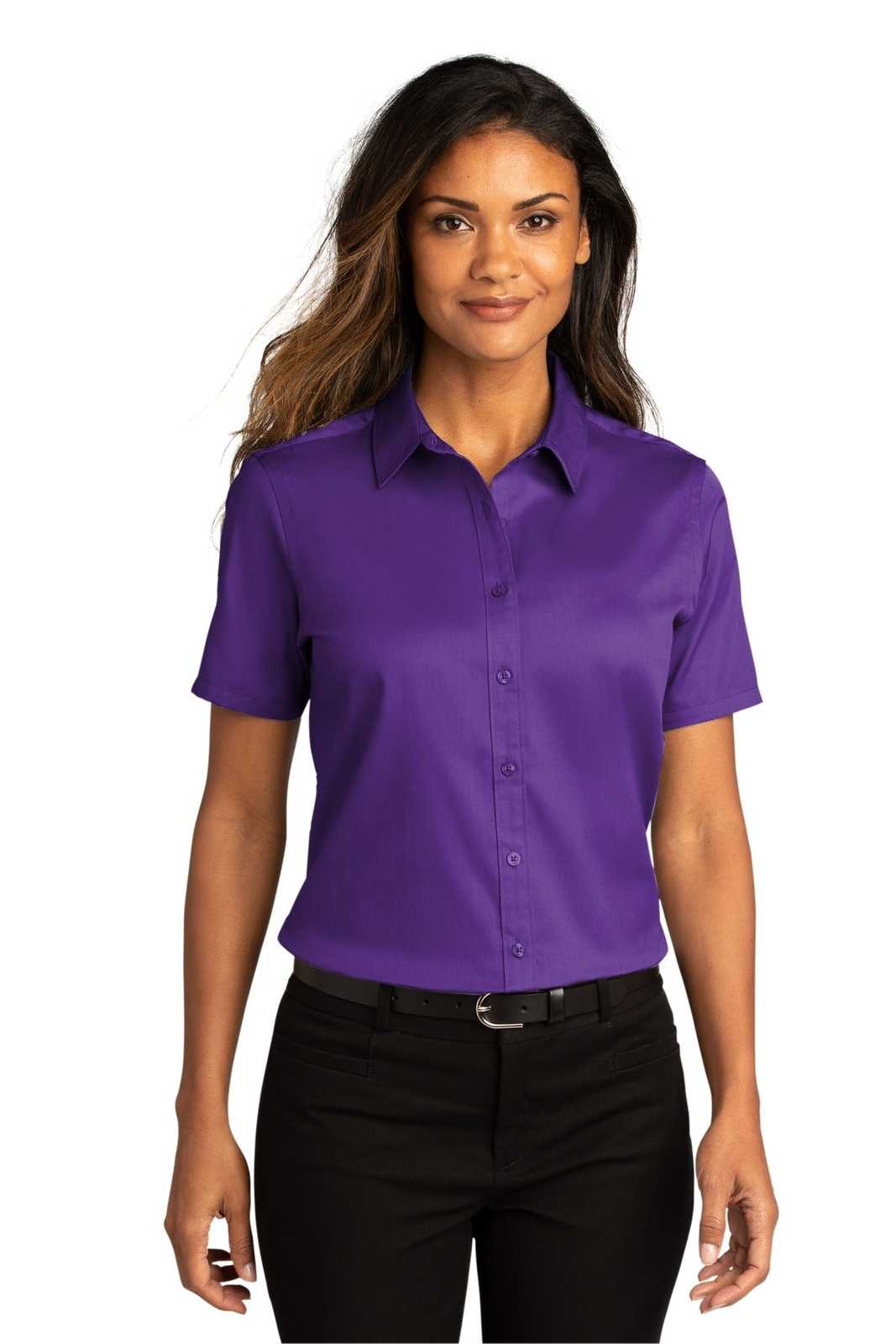 Port Authority LW809 Ladies Long Sleeve SuperPro React Twill Shirt - Purple - HIT a Double - 1