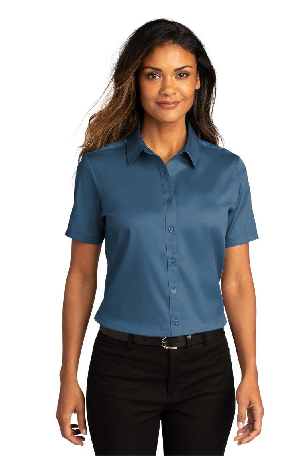 Port Authority LW809 Ladies Long Sleeve SuperPro React Twill Shirt - Regatta Blue - HIT a Double - 1