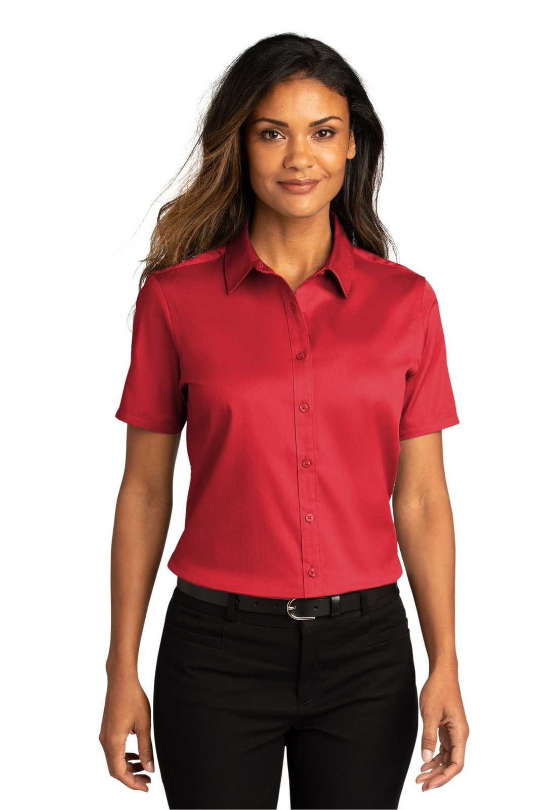 Port Authority LW809 Ladies Long Sleeve SuperPro React Twill Shirt - Rich Red - HIT a Double - 1