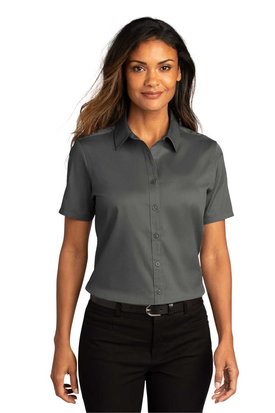 Port Authority LW809 Ladies Long Sleeve SuperPro React Twill Shirt - Storm Gray - HIT a Double - 1